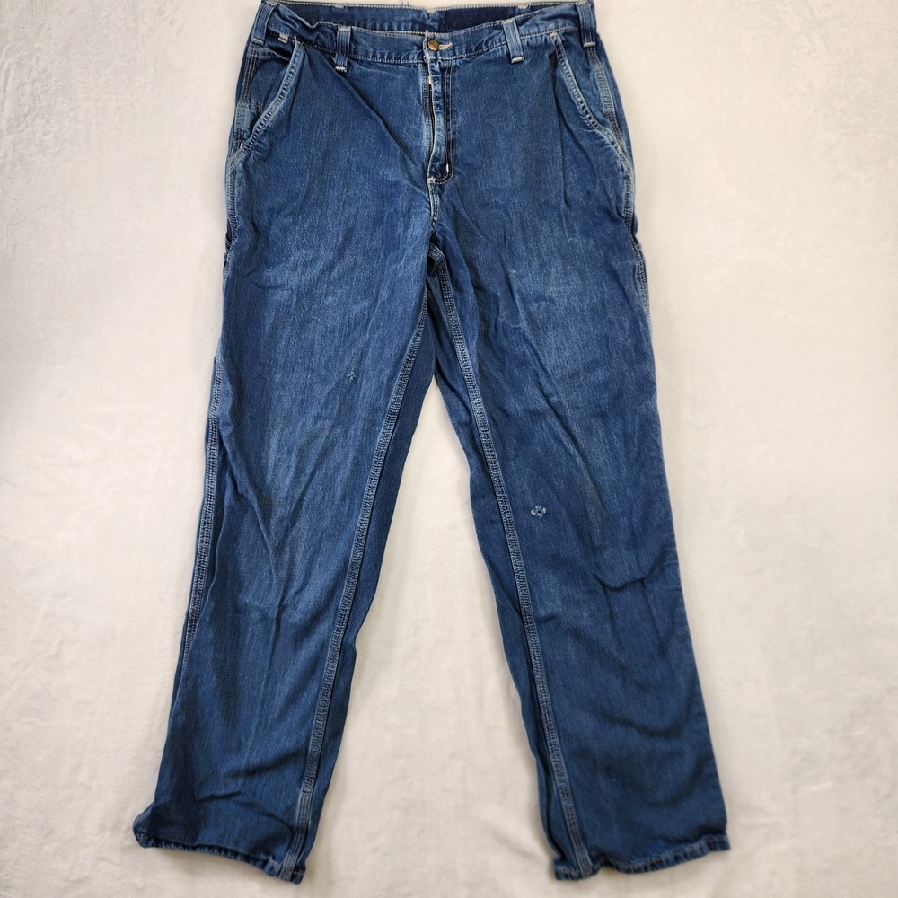 Carhartt FR Mens 36x34 Blue Flame Resistant‎ Carpenter Jeans Work Pants